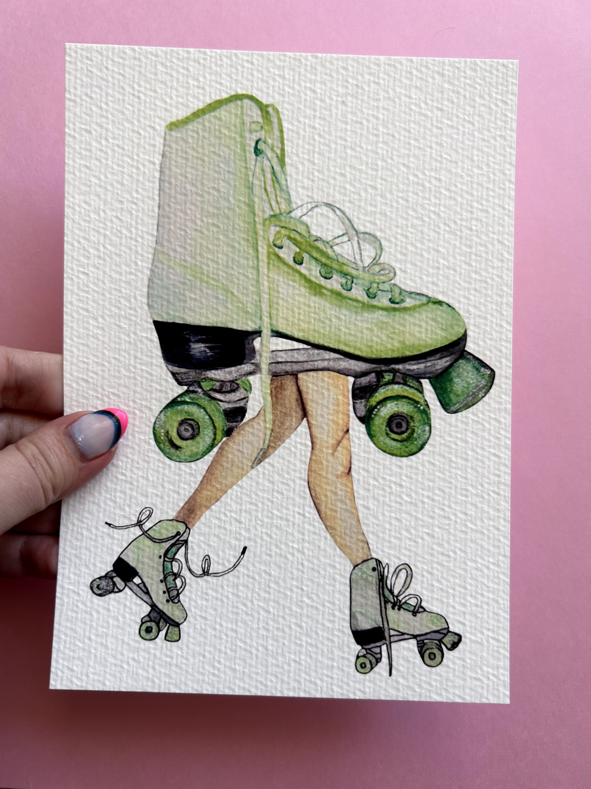 Art Print Sawyer Crane Leg Series 5×7 Rollerskate skate derby green vintage