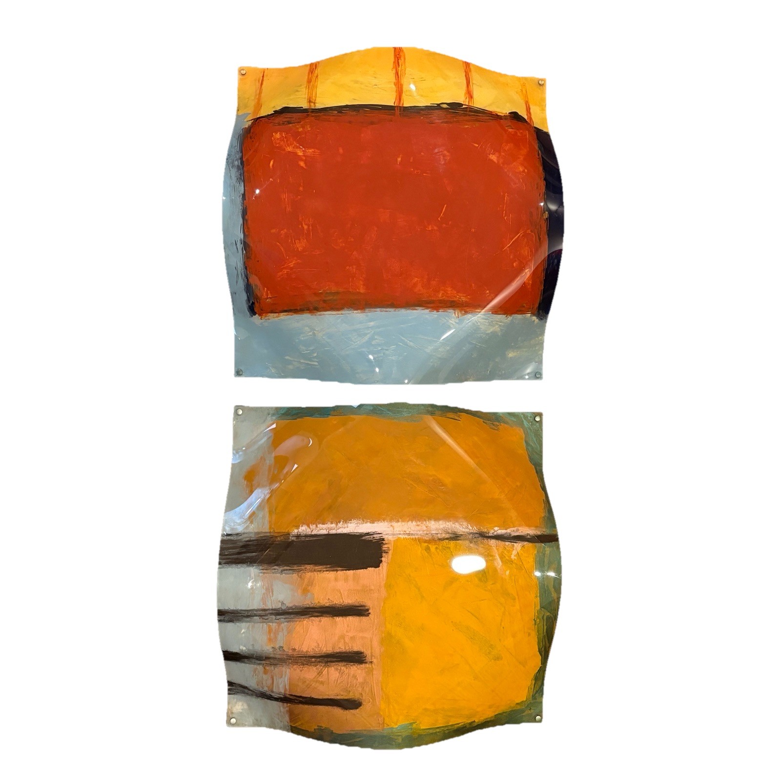Contemporary Reverse Plastic Painted Abstract Wall Art with Metal Frame