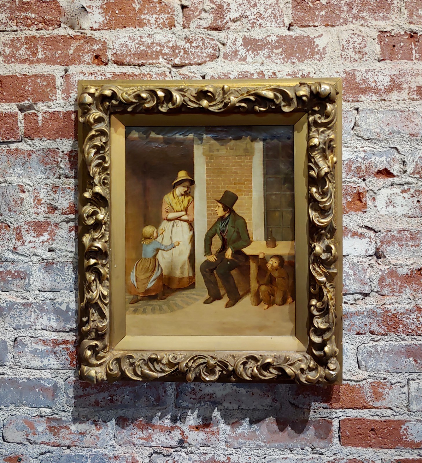 19th century English school -Flirting around Kids – Oil painting-c1860s