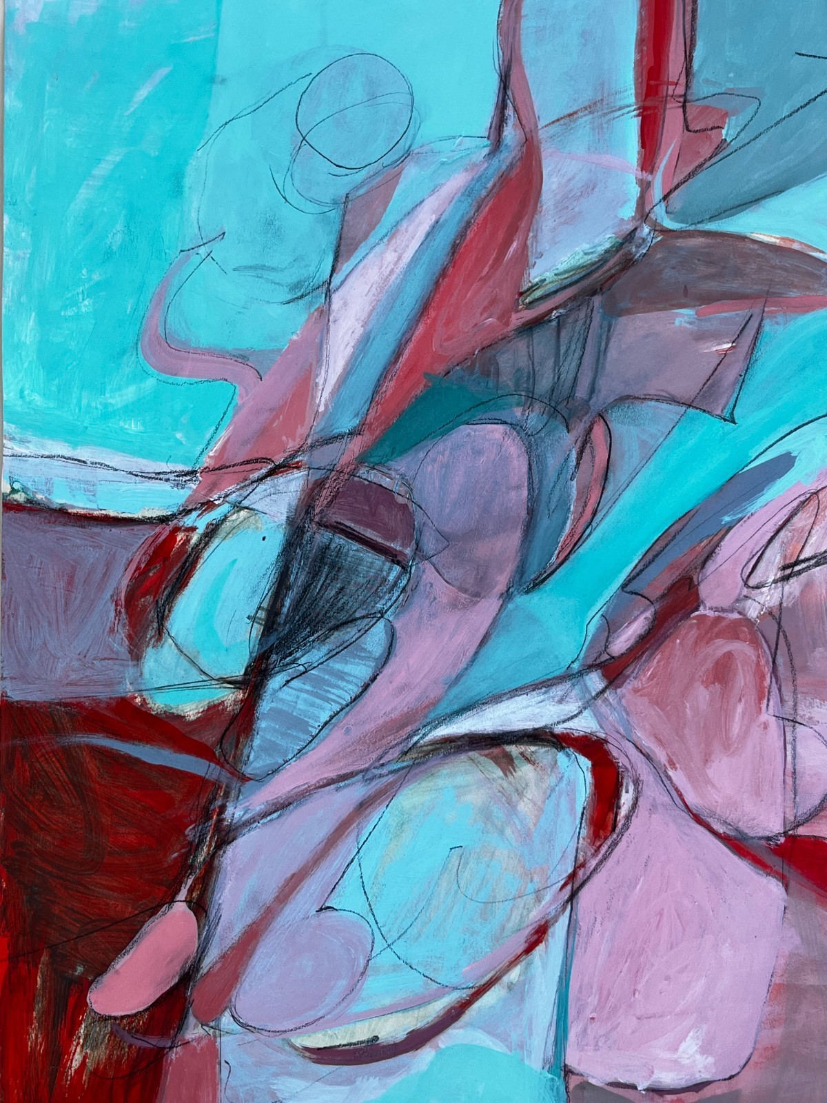 Beryl Bernay(New York 1926-) «Landscape with Woman #3» Gouache Painting on Paper