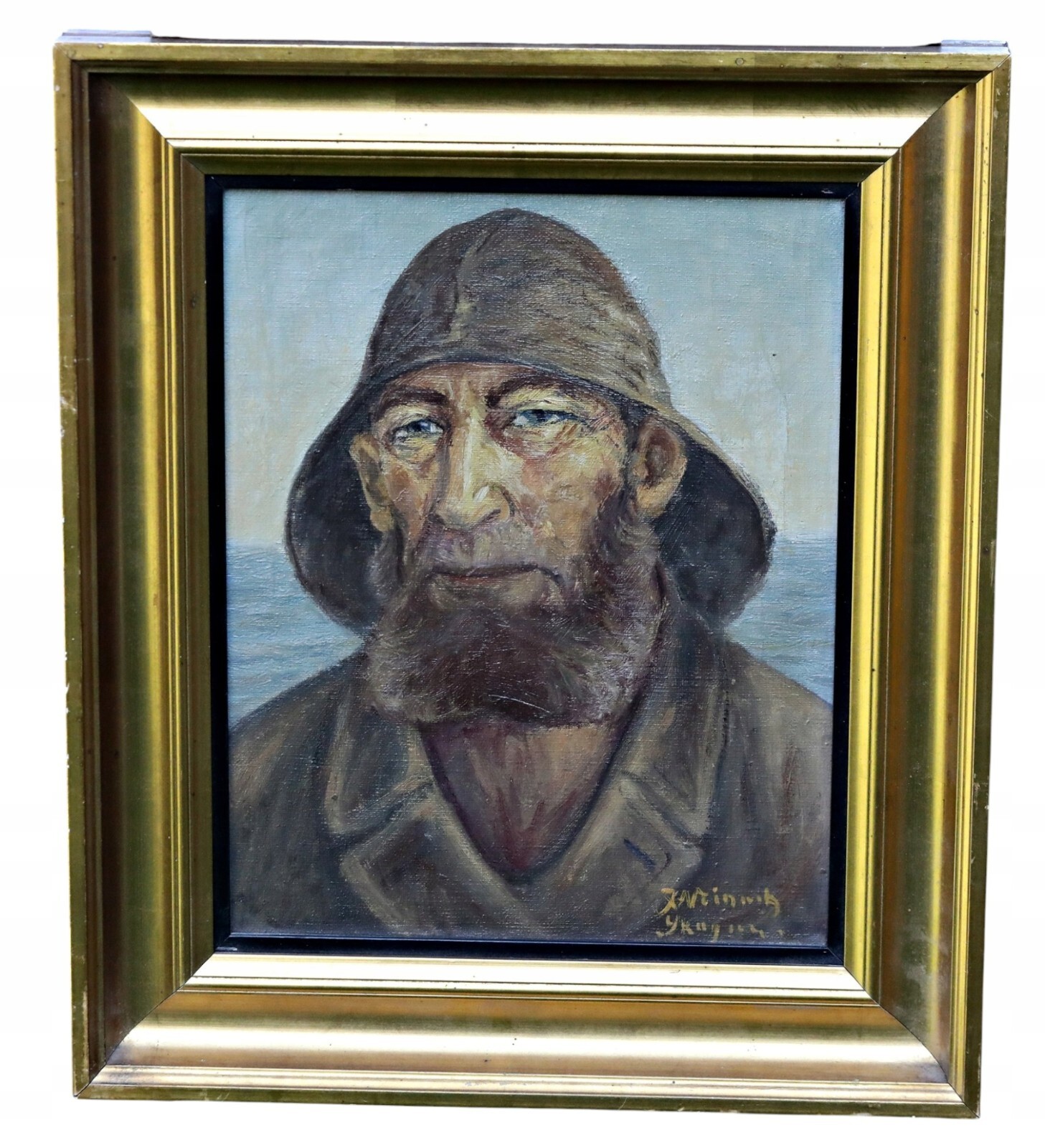 Emil Janus Weinreich Fischer Portrait Man With Cap Oil Painting Signed, Framed