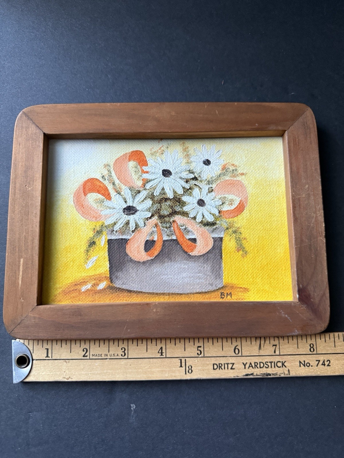 Vintage Original Oil On Canvas Signed Still Life Framed Flowers Wood Frame Retro