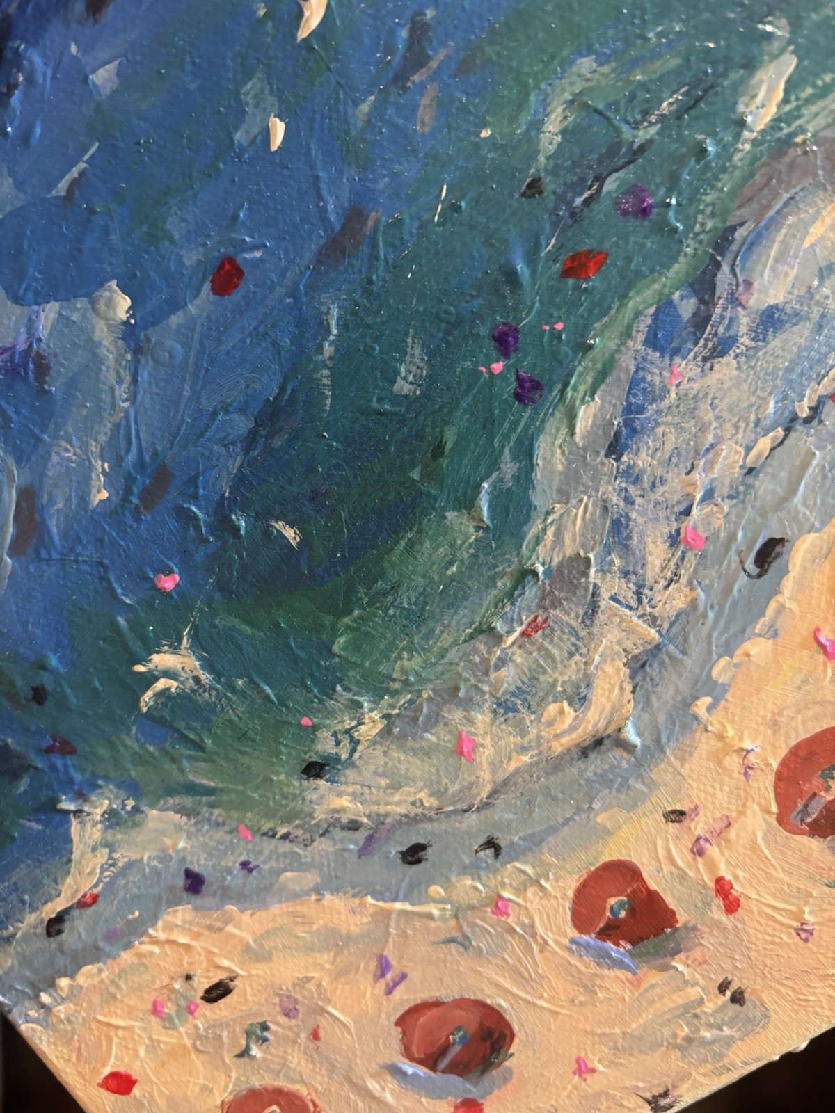 Umbrellas On Beach Landscape 8×10 Abstract Impression Original Fine Art Canvas