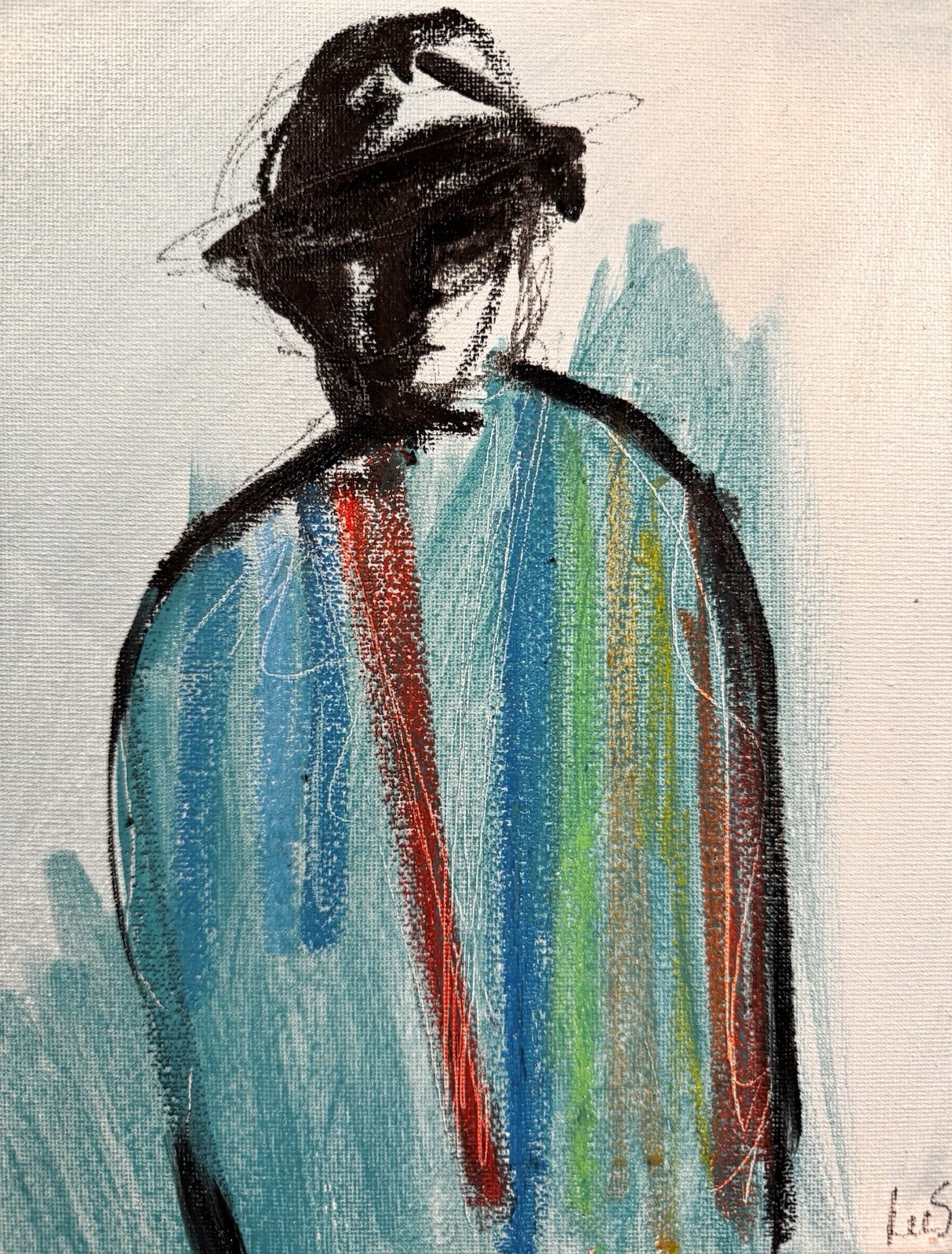 Original Abstract Expressionism 8×10 Man in a Hat Handmade Signed Fine Art 199