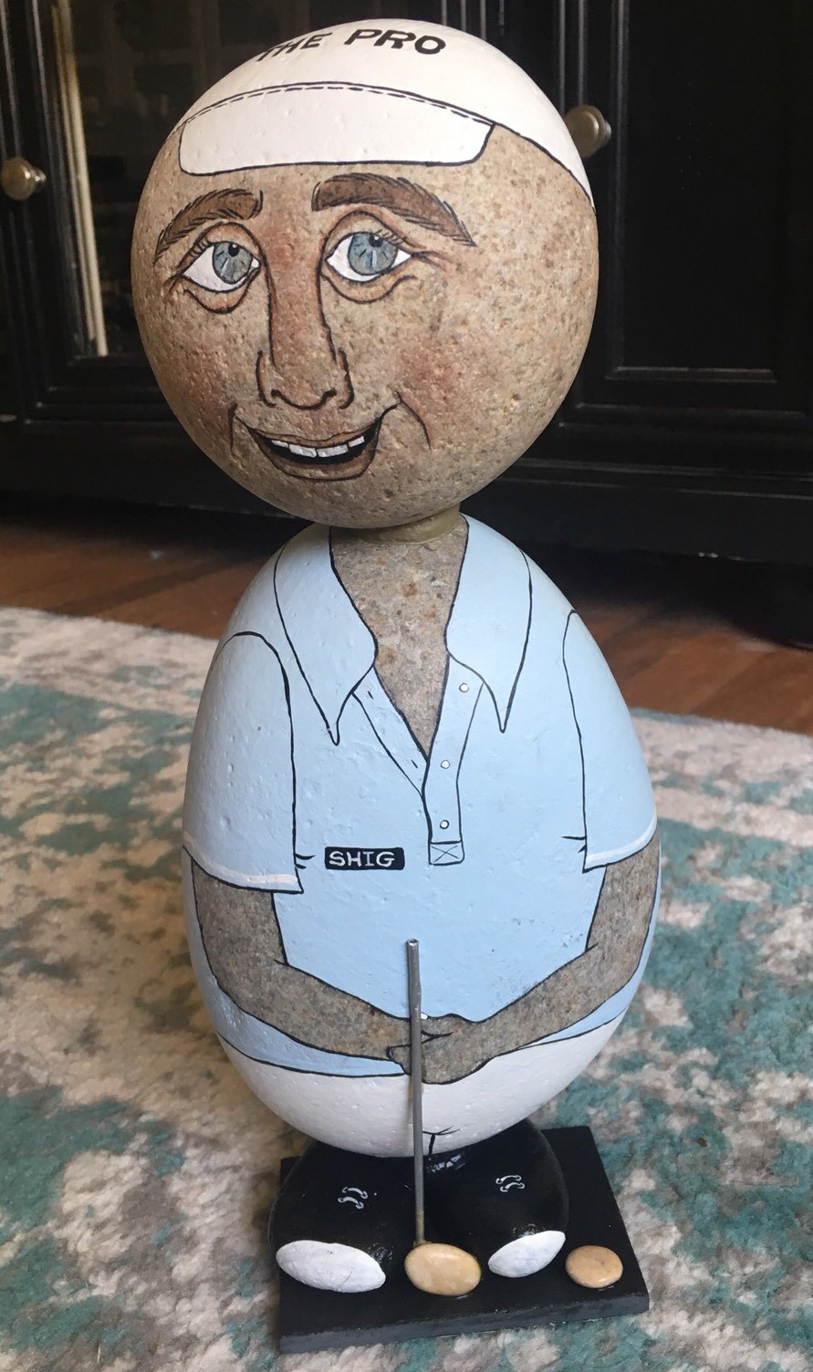RARE One of a Kind “RT Rock” Hand Painted Golfer Man Rocks Stones Made In USA!