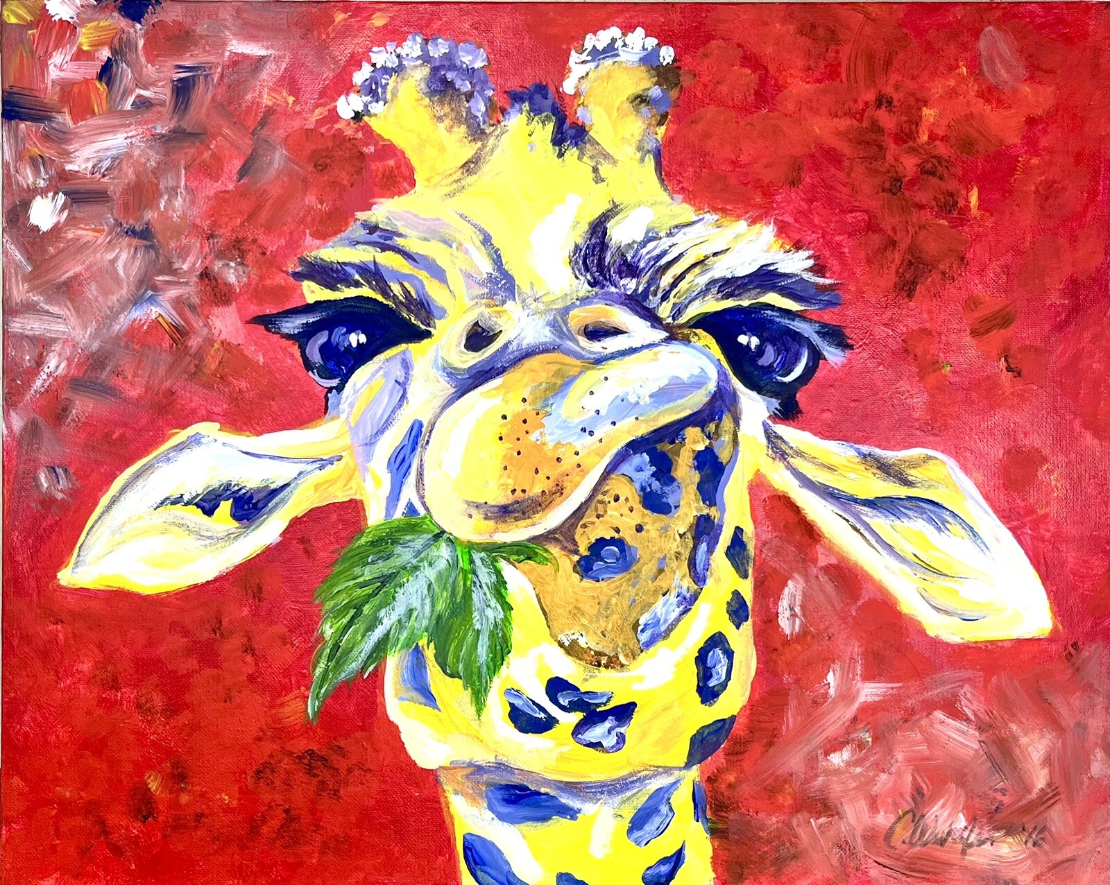 ORIGINAL Giraffe Acrylic Painting 2016 – Signed One-of-a-Kind Wildlife Art