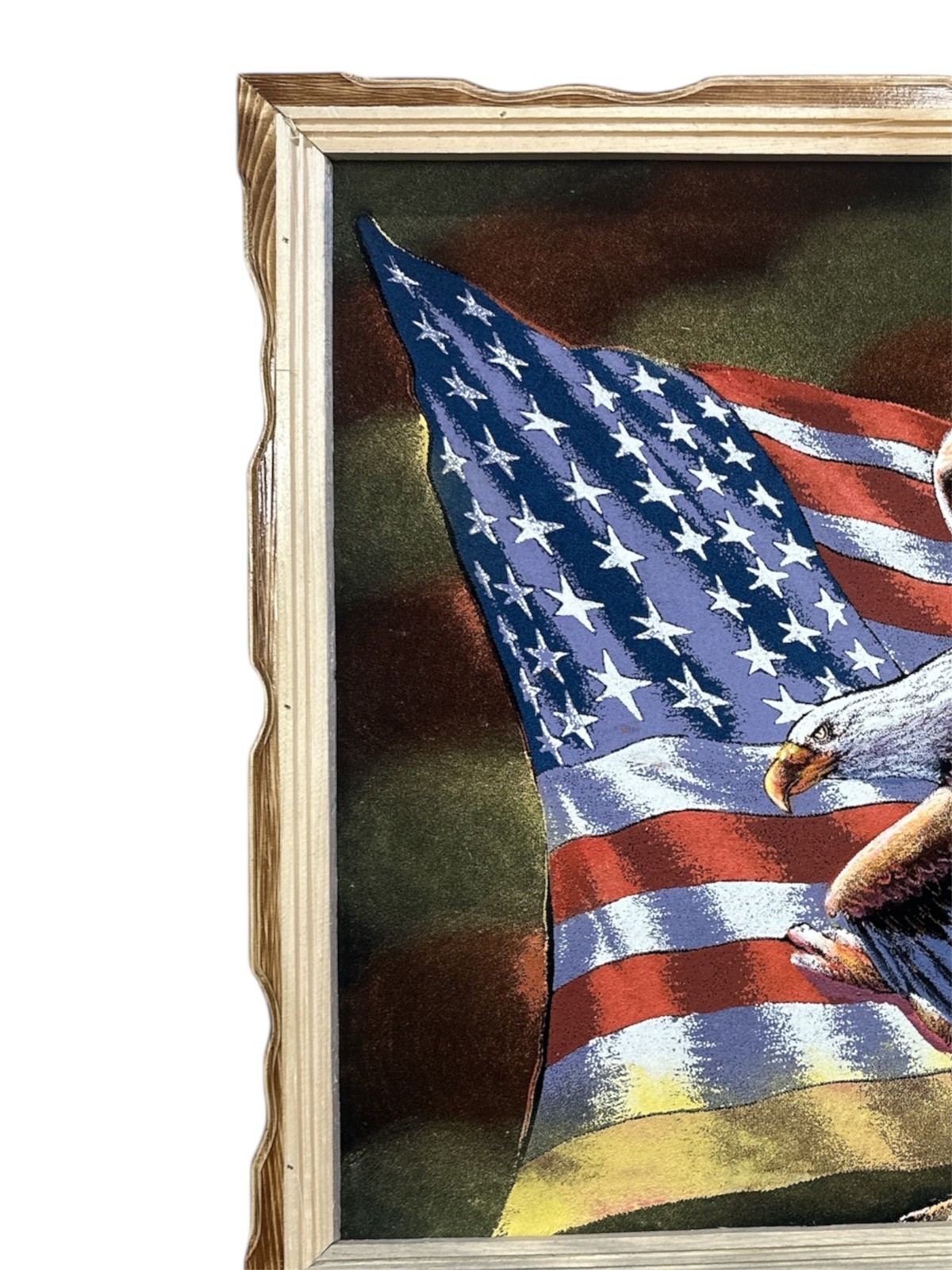 AMERICAN EAGLE , Hand Painted , VELVET PAINTING , 18″ BY 22″ W , FRAME , DECOR