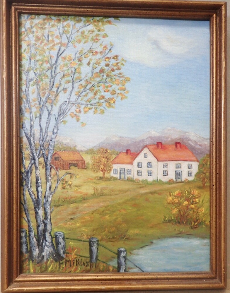 F. Miklaski original art painting on canvas «Farmstead w/ Barn» in 13″x10 Frame