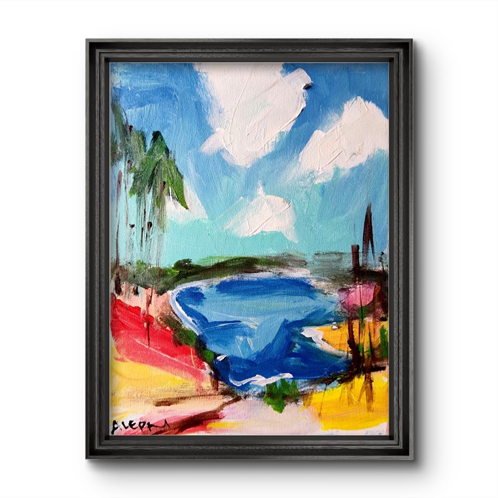 Original Lake Painting Abstract Impressionist Landscape Canvas 9×12 Wall Art