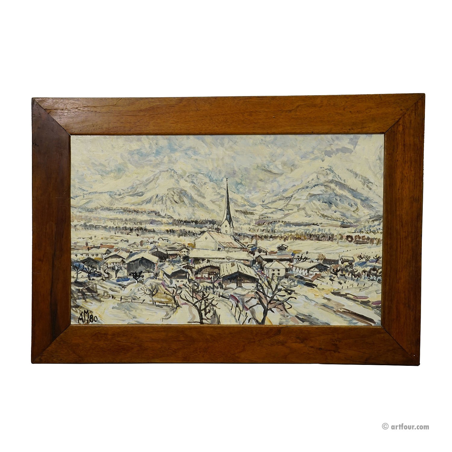 Alexander Michael Oil Painting of Bergen in Winter 1980