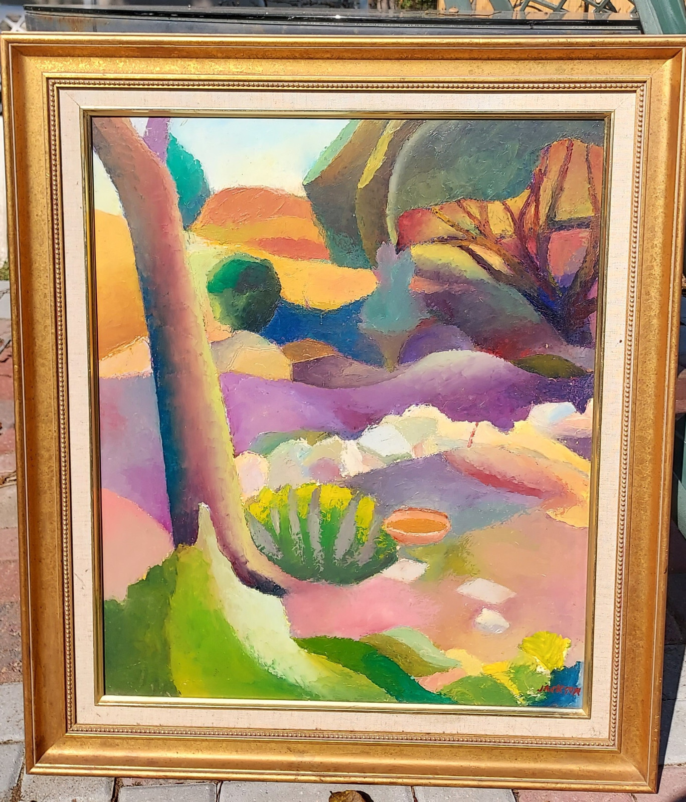 Garden with Tree,landscape oil painting, signed. 20X24 in. Framed: 25.5X29.5 in.
