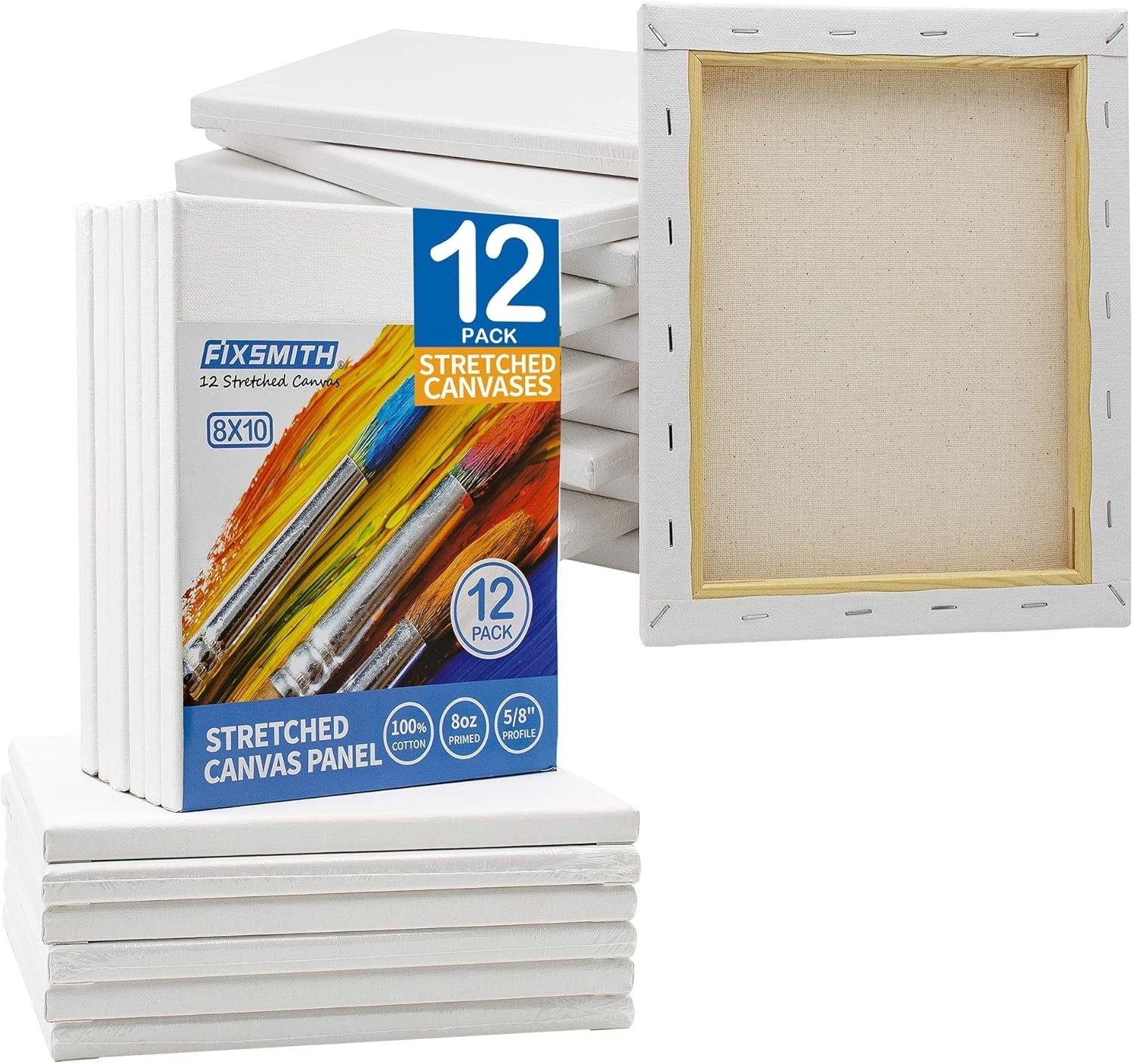 Painting Canvas Set 8×10 Inch Cotton 12 Pack Primed for Acrylic Oil Art