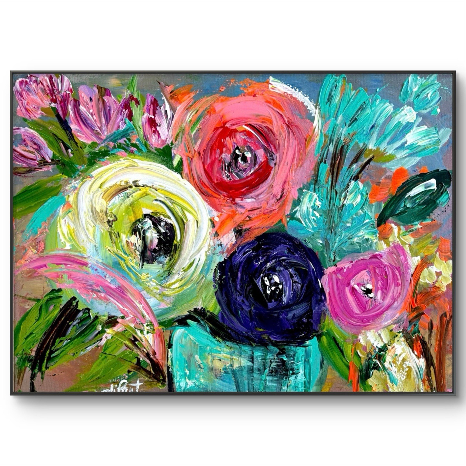 Floral Bloom Original Art 24×18 Large Abstract Modern Expressionism Fine Art
