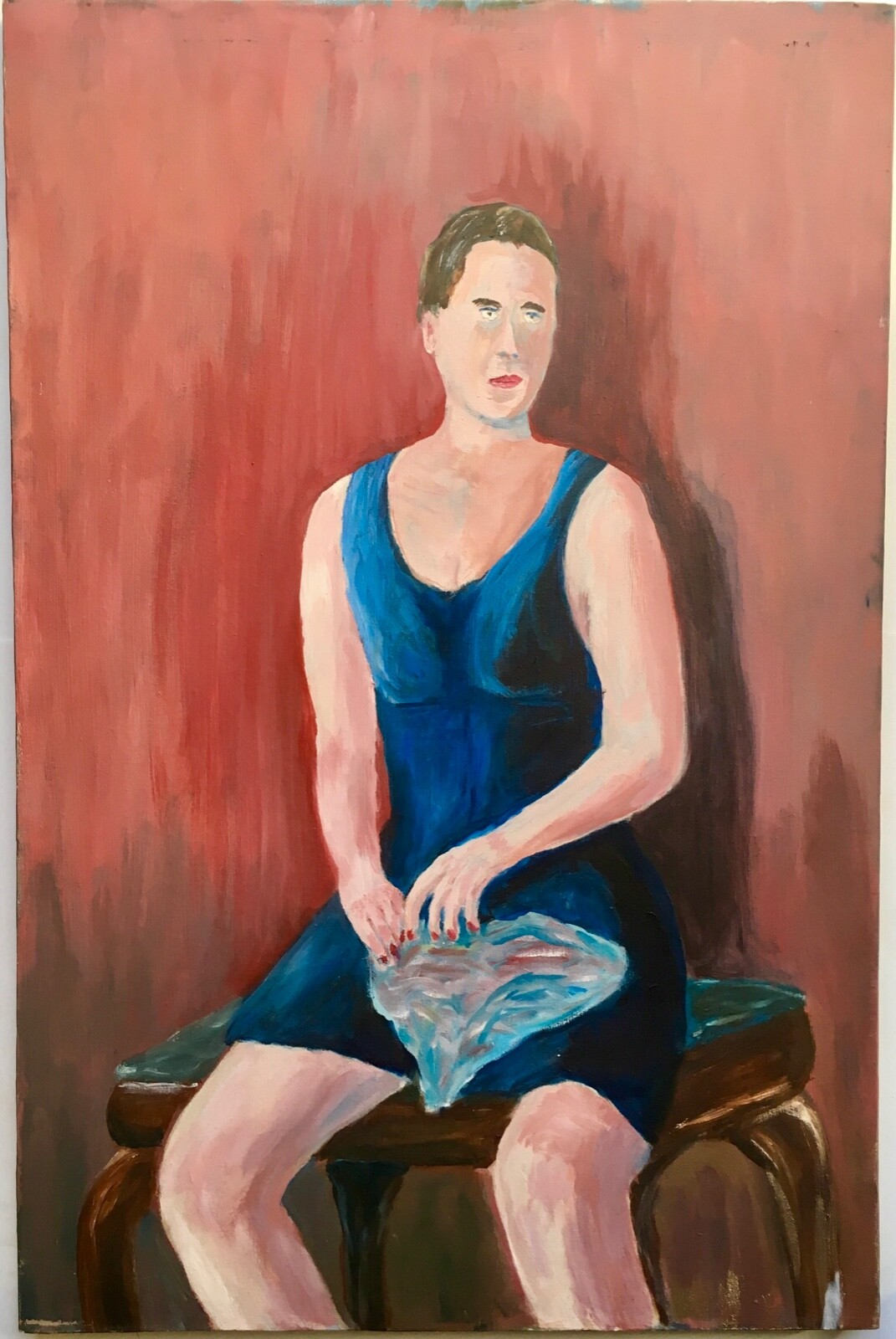 Modernist Outsider Art Androgynous Portrait Oil Painting Man Woman Leon Weeks