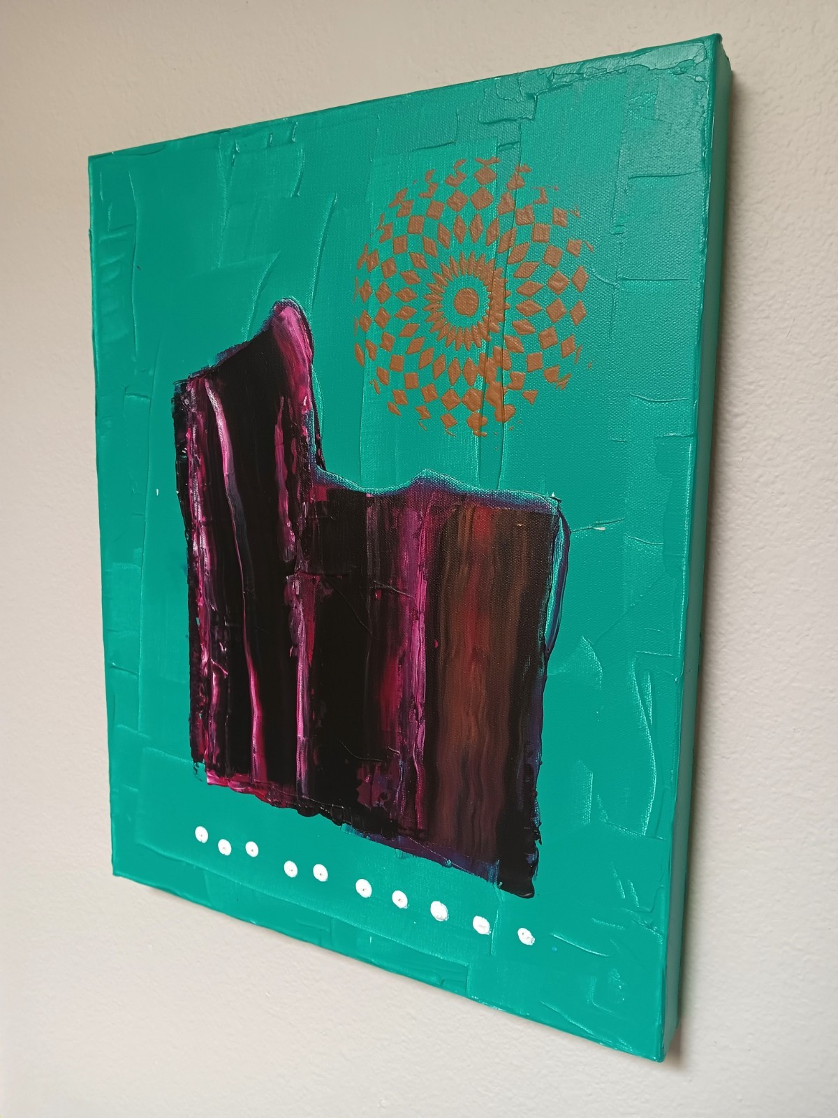 Small abstract original black turquoise blue pink red ochre «Fajada Butte»