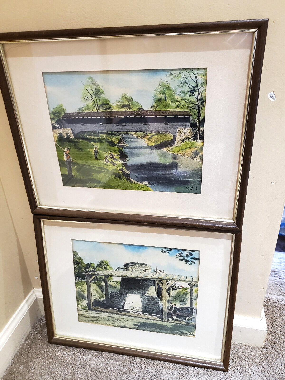 set of 2 davis gray framed watercolors prints e b walden york county codorus