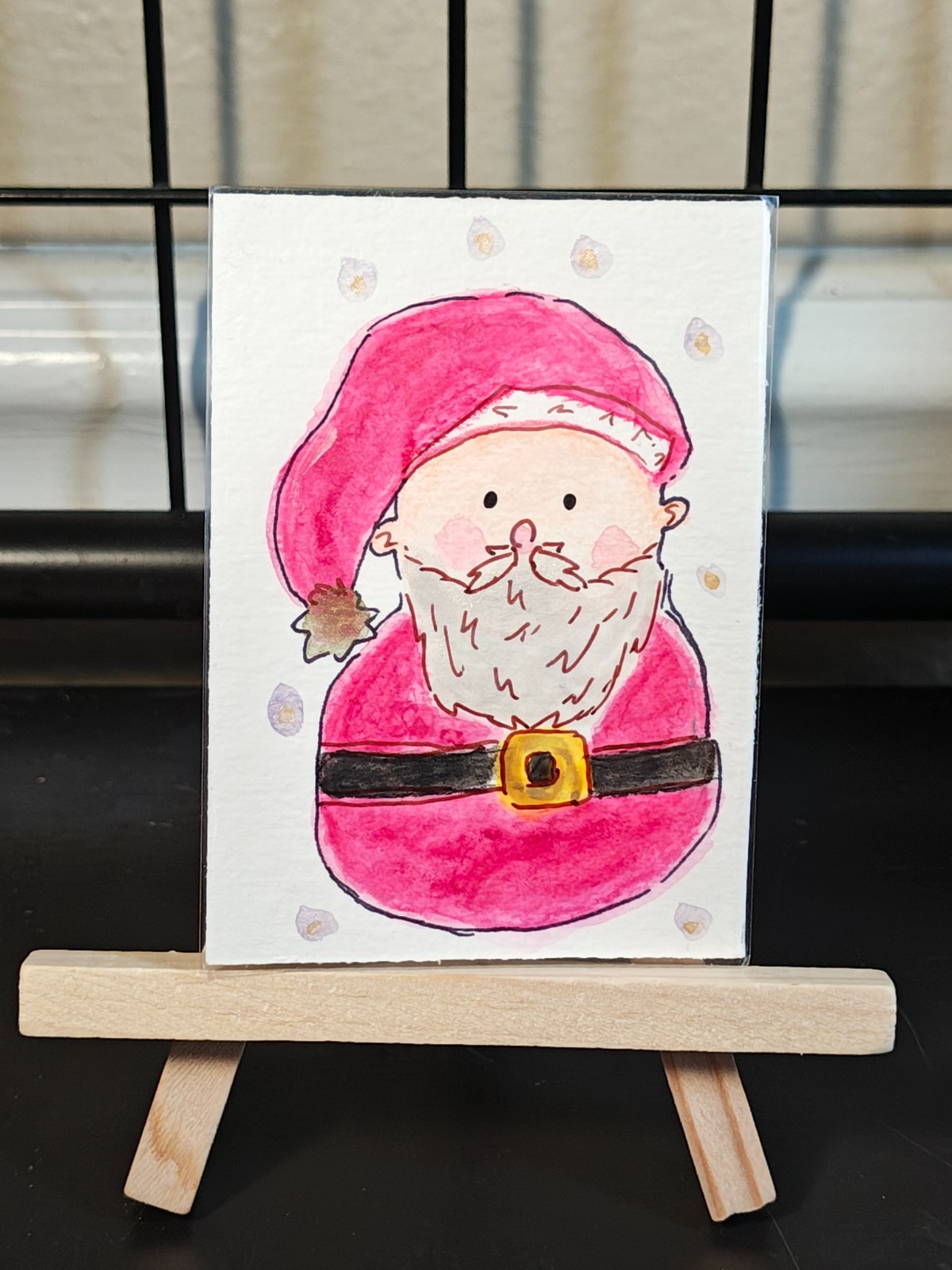 ACEO original print cute whimsical Santa holiday card 2.5 x 3.5 watercolor art