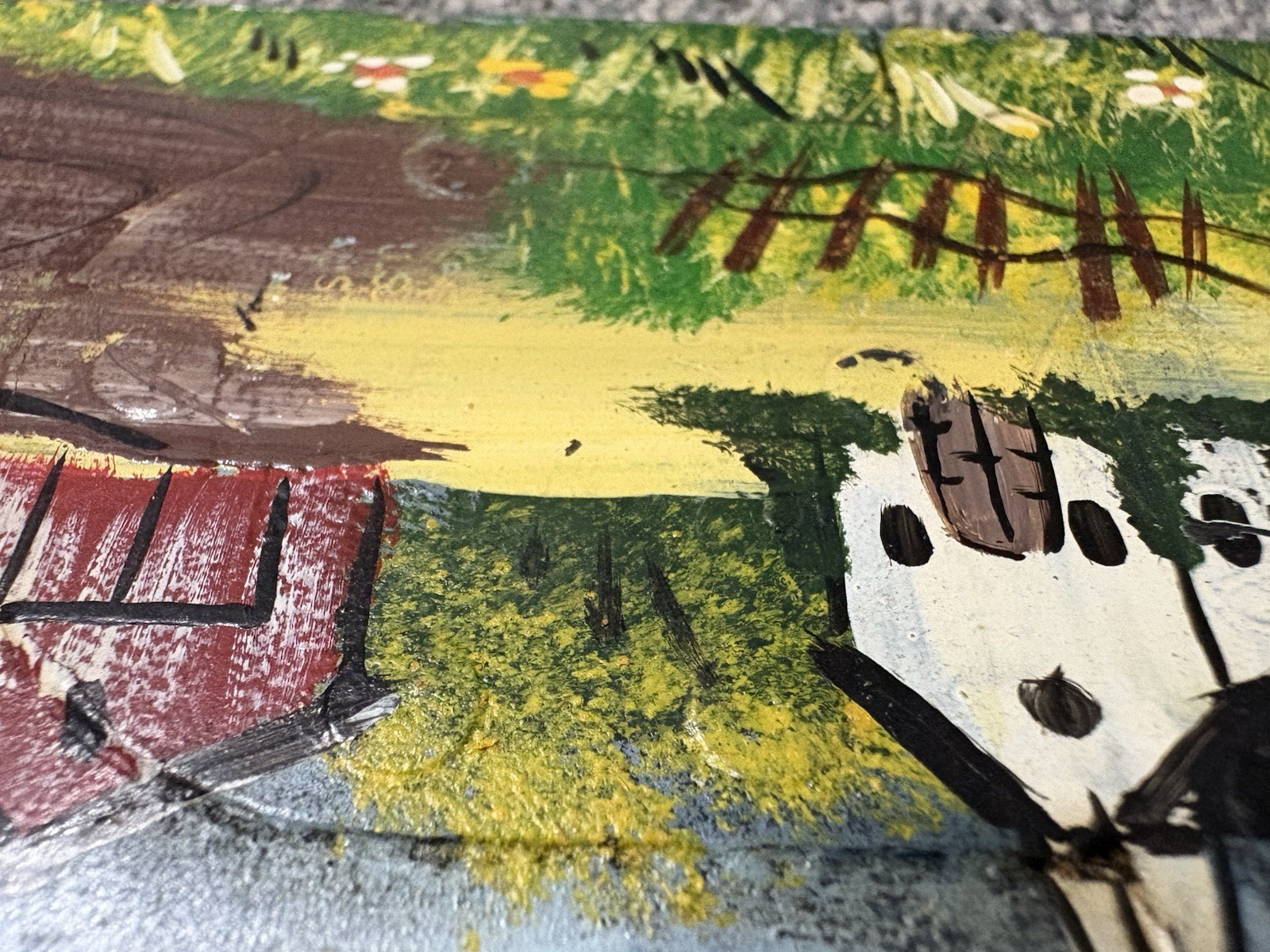 Painted Chainsaw Bar – Church/Covered Bridge/Water Mill Scene Folk Art 22-1/2″