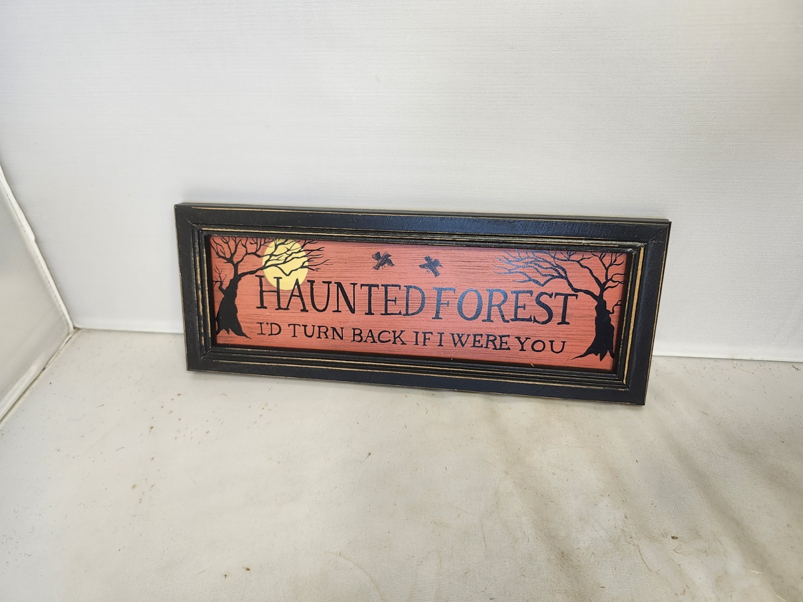 Halloween Haunted Forest Wall Sign Spooky Acrylic Painting Decor Rustic Plaque