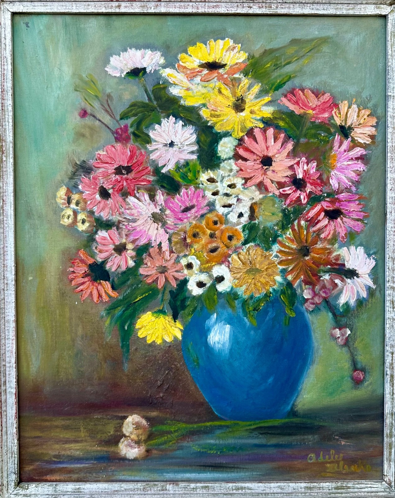 WPA Suffragist Artist Adele Clark Framed Rare Floral Impressionist Oil Painting
