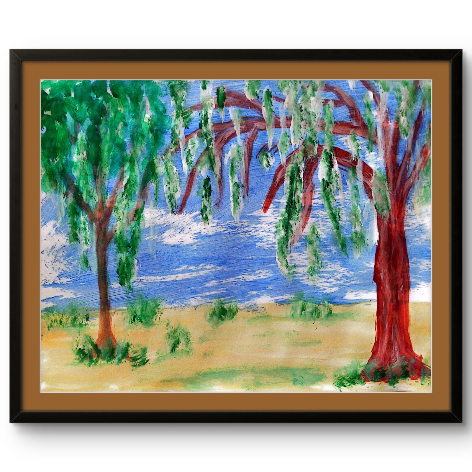 Two Trees Landscape Modern Original Signed Paper Acrylic Wall Art 11×14 BACH
