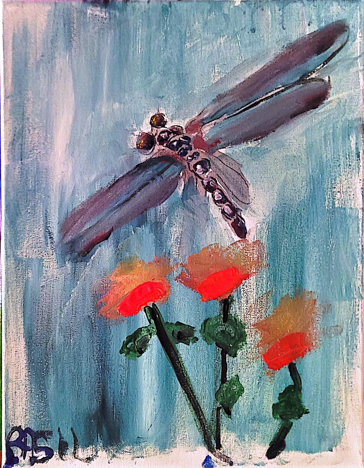 Dragonfly: Abstract Expressionist Original Painting Canvas 11×14.