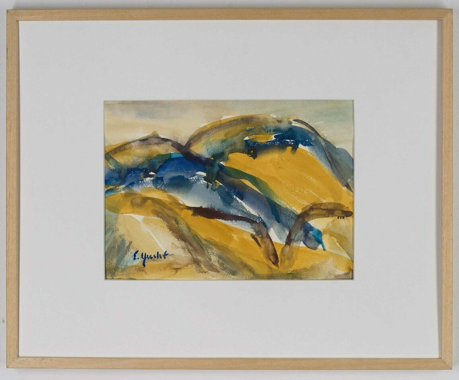 ESTHER YUCHT, ISRAEL 1970, Expressionism, Landscape Watercolor, VERY NICE! RARE