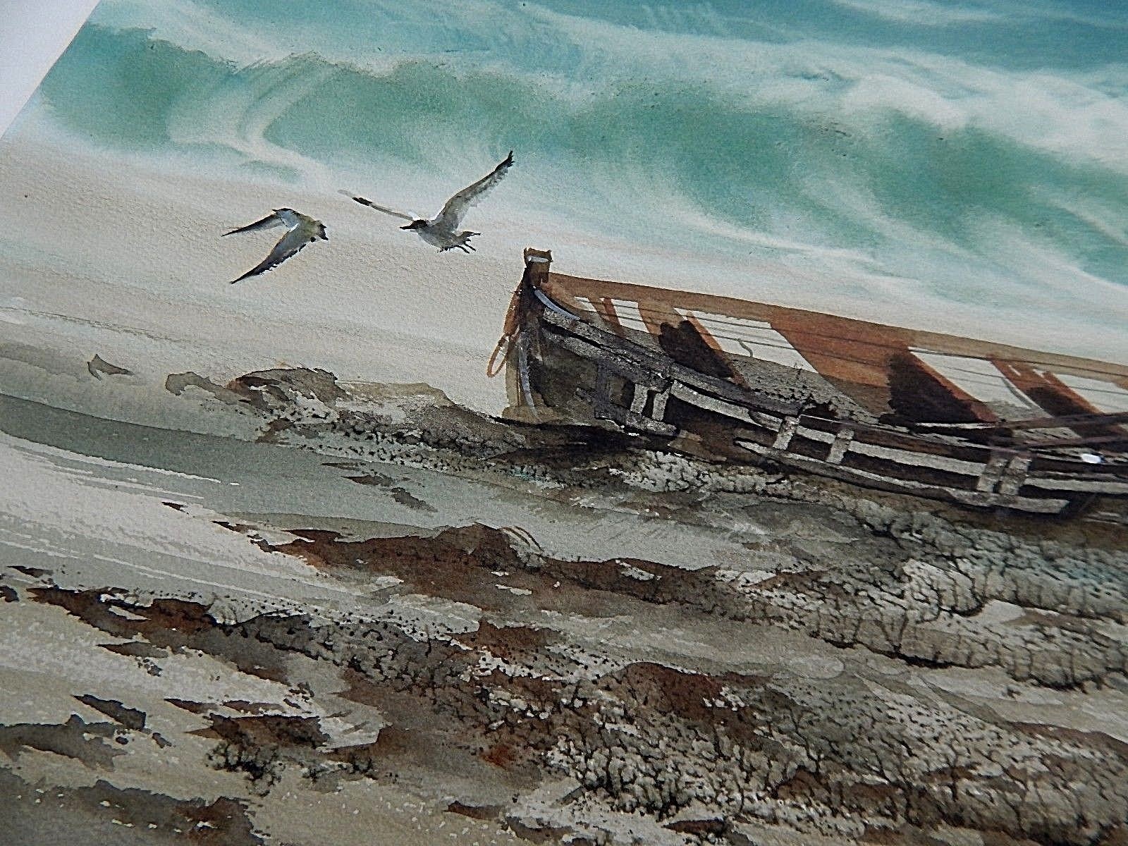 Crashing Ocean Waves, Original Beachfront Watercolor painting, By Vaughan. Mint.