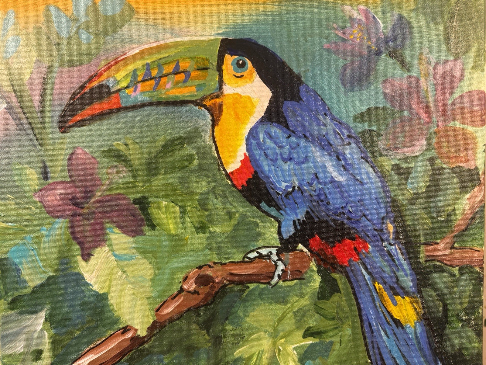Original Expressionist Art 12×16 Toucan Signed Acrylic Canvas Vibrant Home Decor
