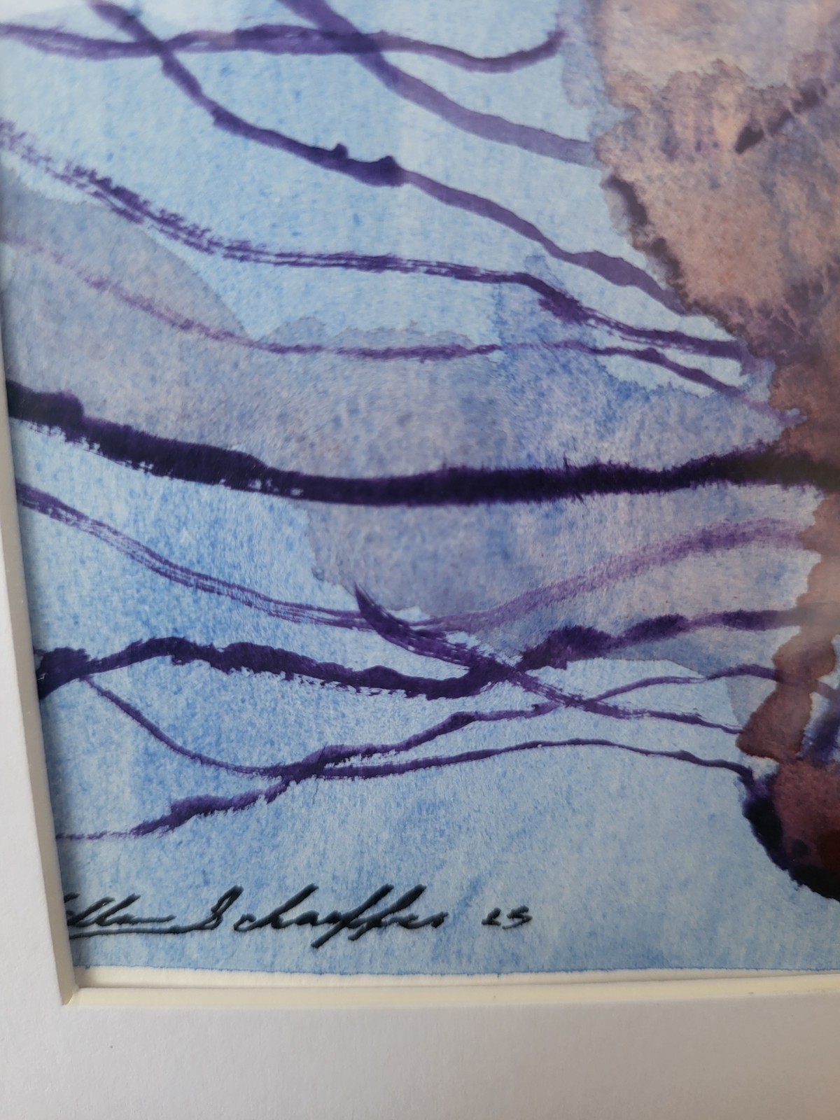Framable Note Card Original Schaffer Watercolor Jellyfish Matted, Signed 7×5