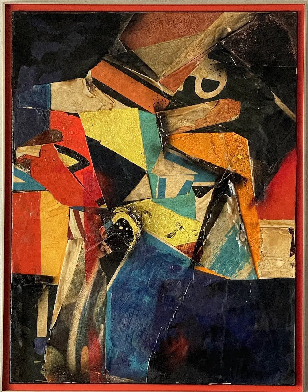 HARRY D BOURAS ANTIQUE MODERN ABSTRACT COLLAGE ART OIL PAINTING OLD VINTAGE 1972