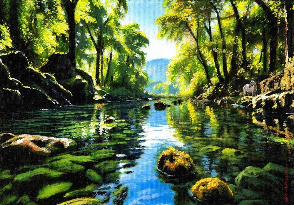 Original Oil Painting Arseni QUIET RIVER 12″x8″ Landscape Impressionism Art