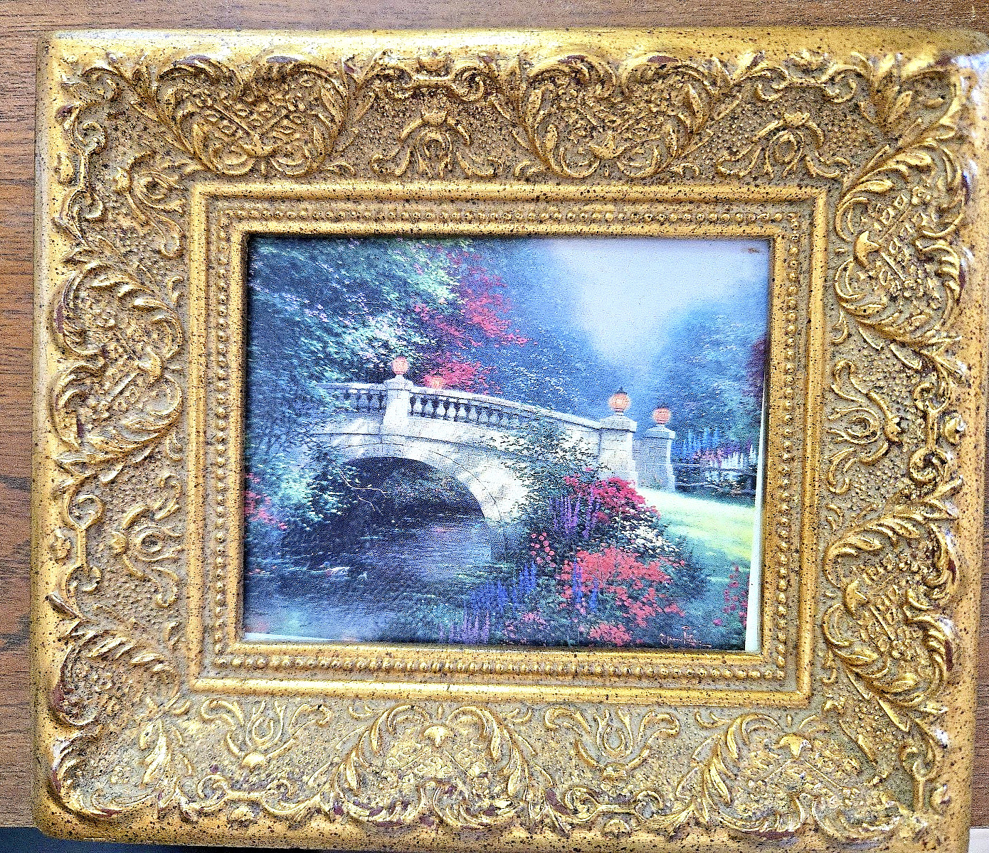Thomas Kinkade Broadwater Bridge Library Print with lovely ornate frame