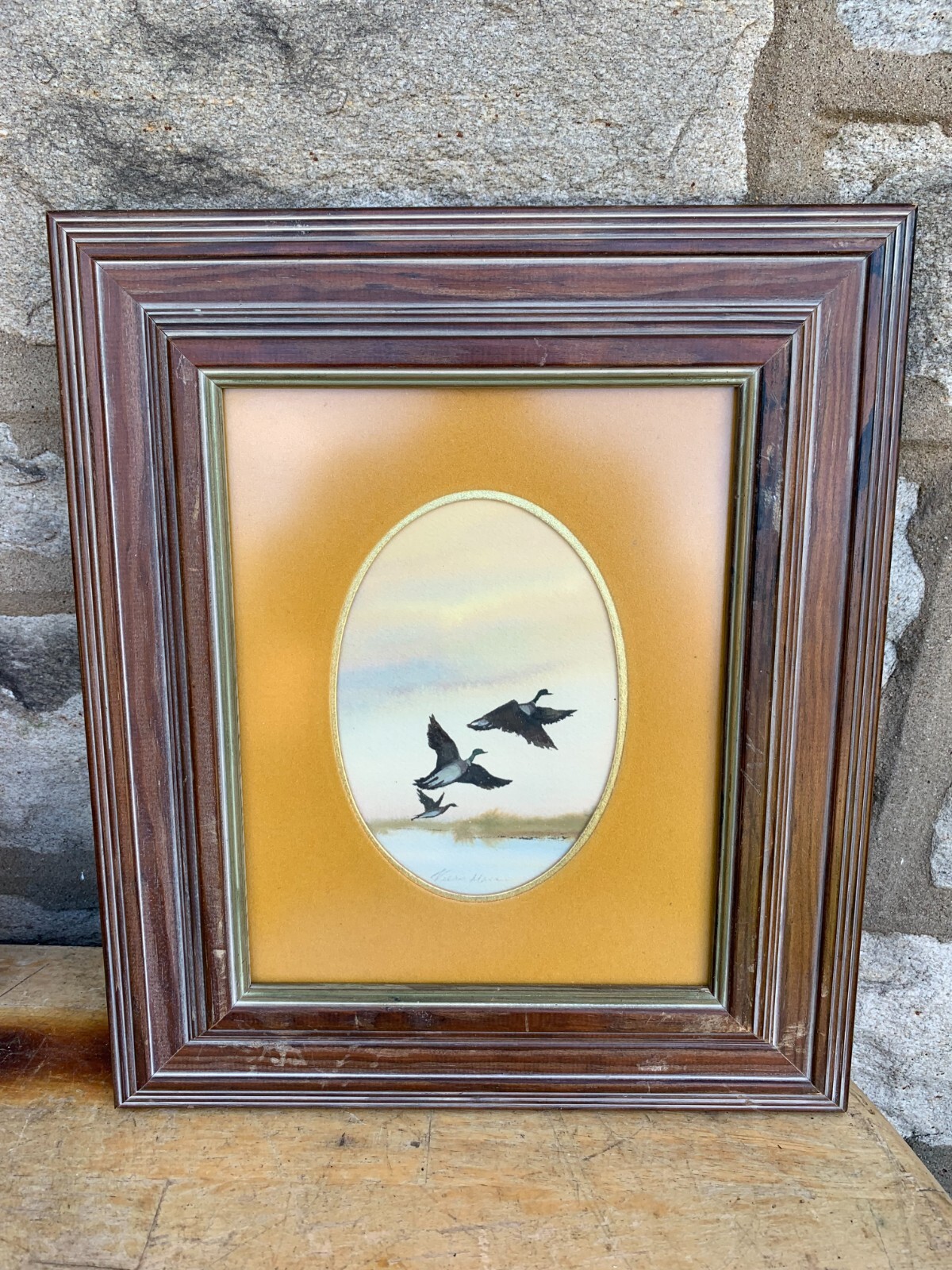 C. Viers Mace «Delaware» Flying Geese Vintage Water Color Framed Art 15×12.5″