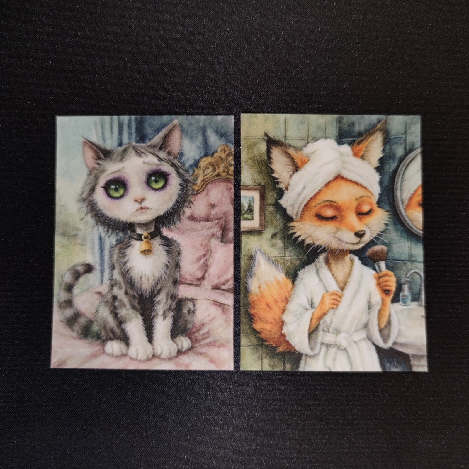 ACEO 2.5×3.5 watercolor painting – lot 26 – fox kitty beauty cute cozy tale
