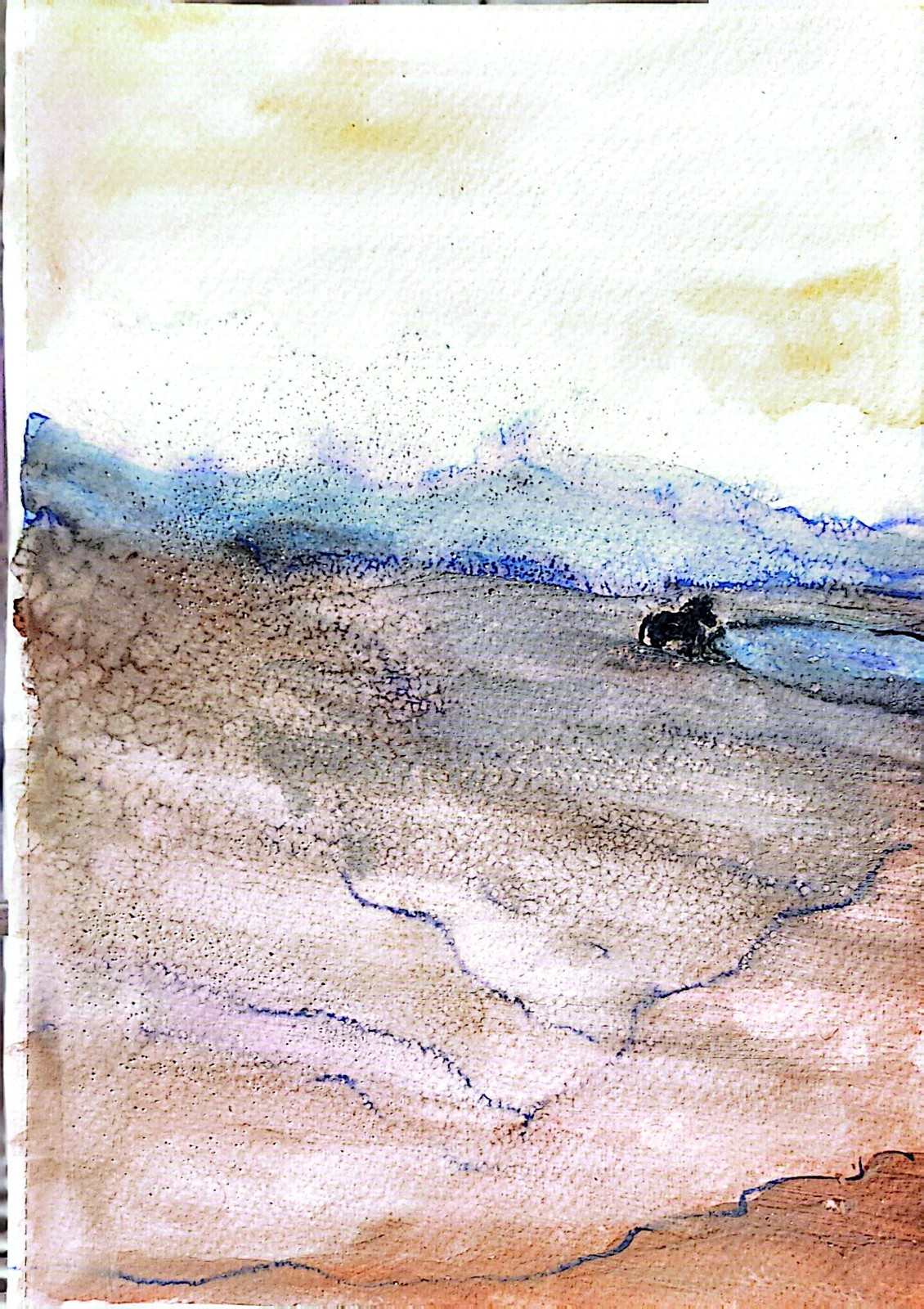 Wild Horse Finds Water Contemporary Expressionist Original 7×10 Watercolor