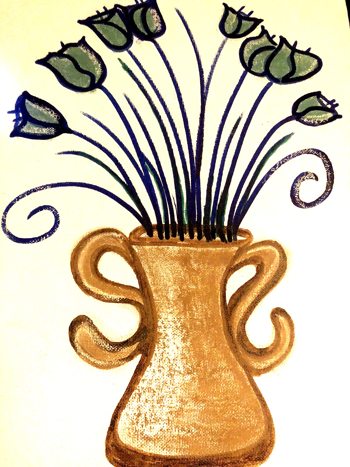 Pastel Painting 8 Tulips In Brown Vase FREE SHIPPING!!