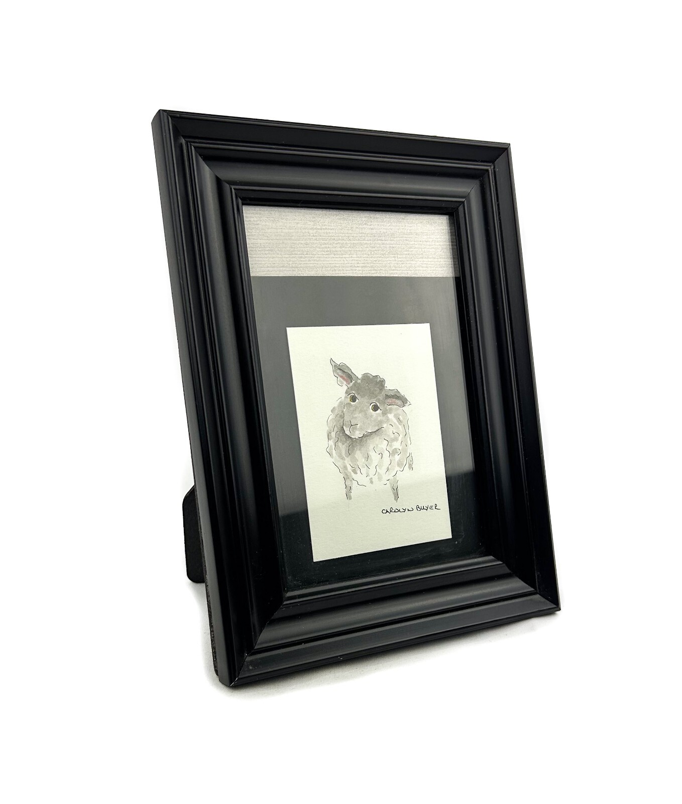 Cute Inquisitive Gray/White Sheep Original Painting Signed by Carolyn Buyer