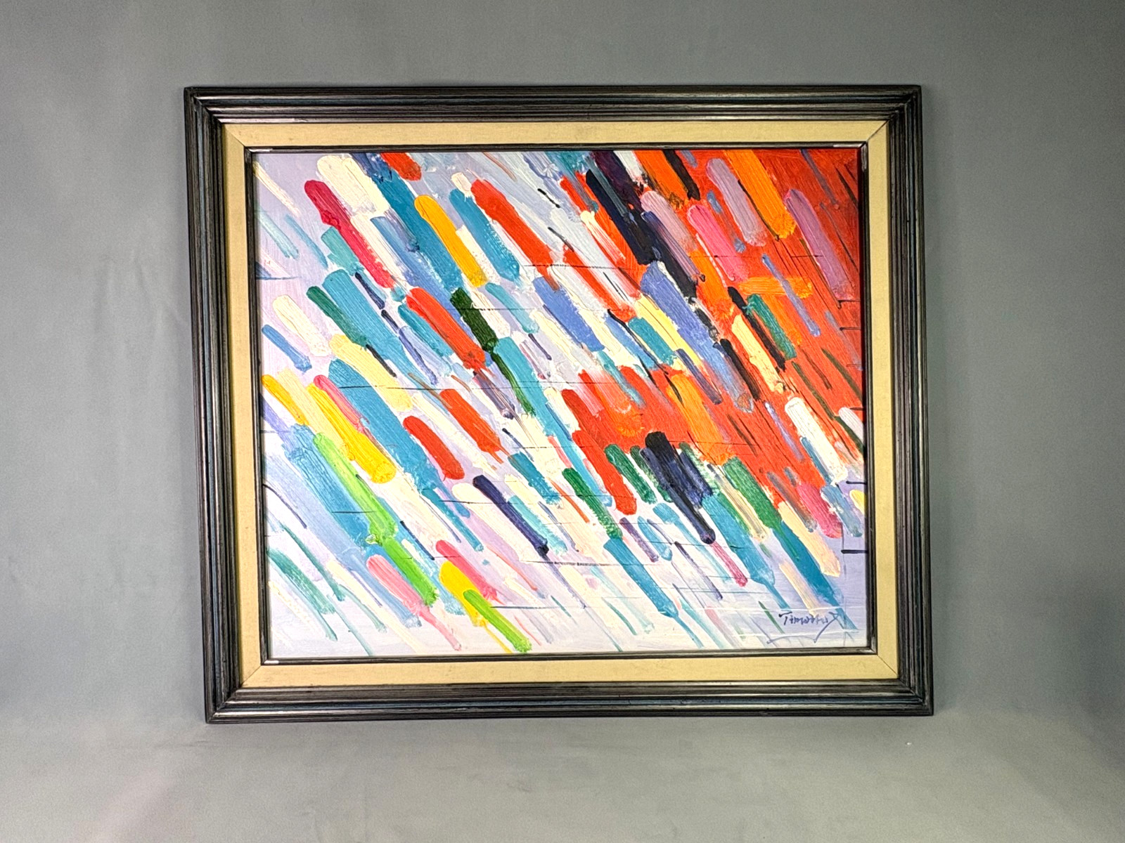 Abstract Expressionist Painting Colorful Impasto Canvas Framed & Signed Timothy