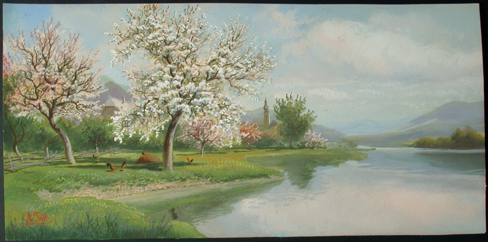 Alois TOTT (1870-1939) Spring Landscape on the Danube Bank.