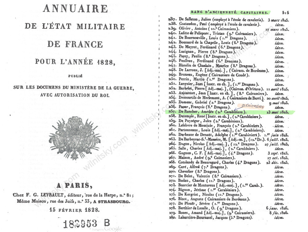 «Lieutenant Amédée de Rancher (2nd Cuirassiers of the French Royal Guards)»
