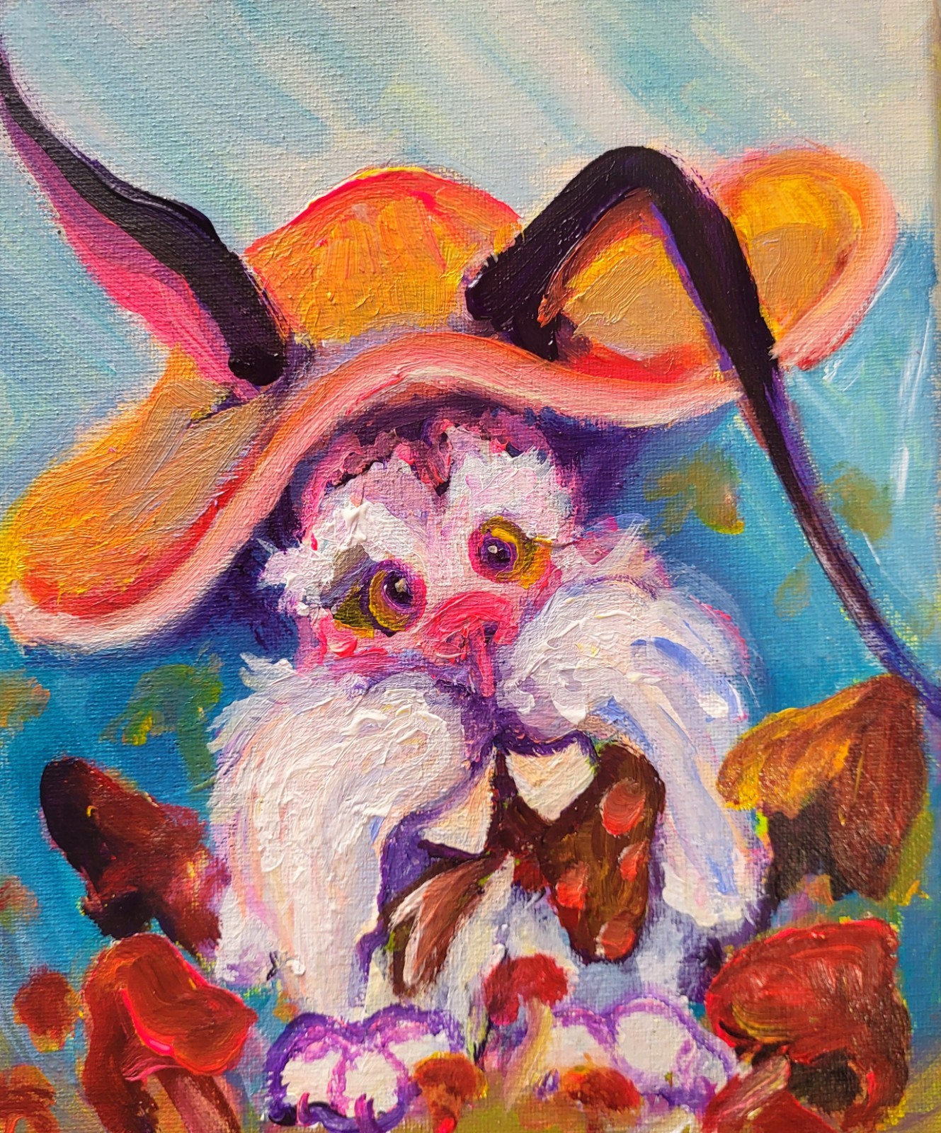 Original Acrylic Rabbit Painting 8 X 10 Kitchen Fiesta Hand signed Wall Art
