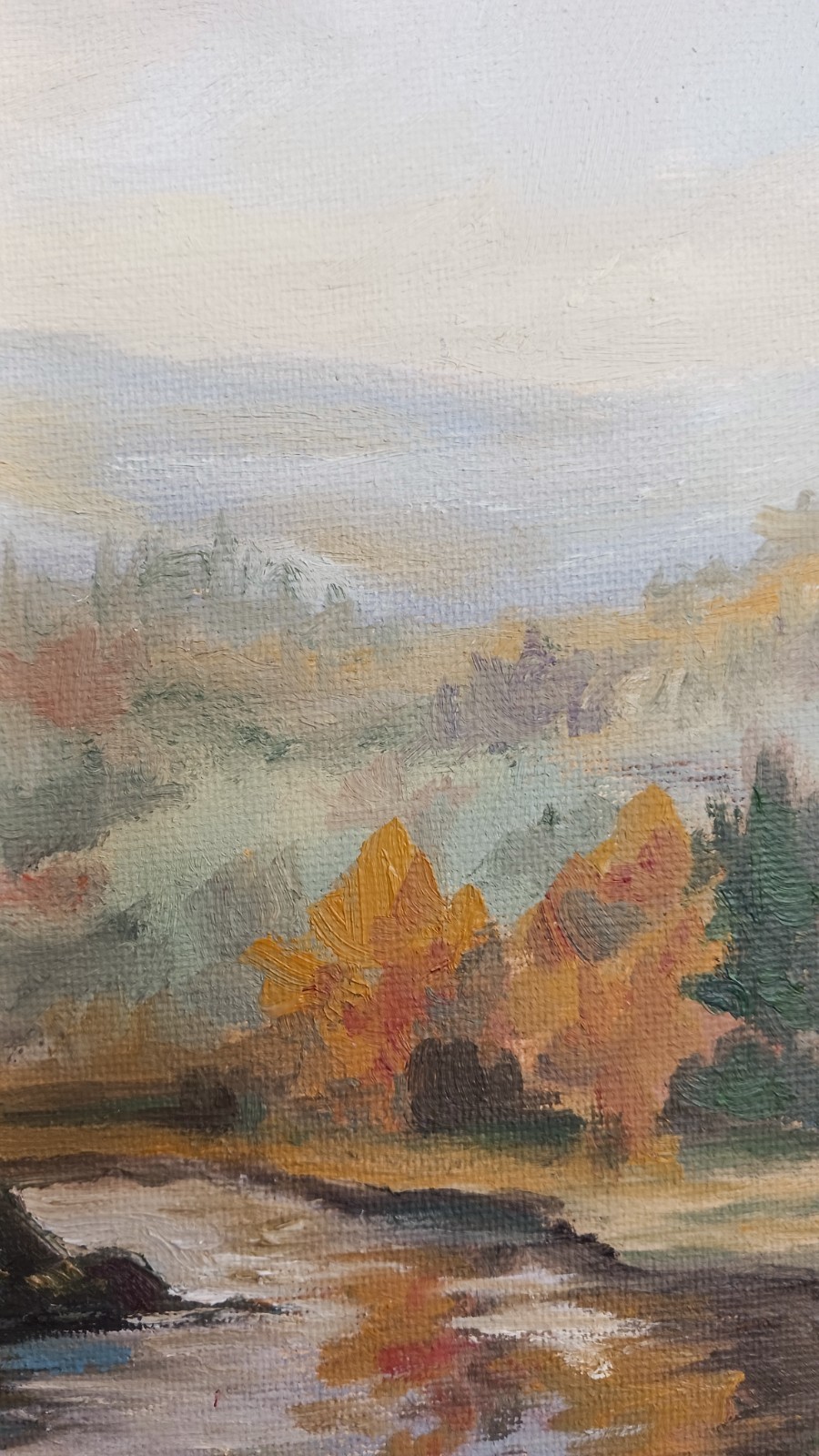 House by the River ORIGINAL Oil Painting Vintage Forest Country 11″x14″