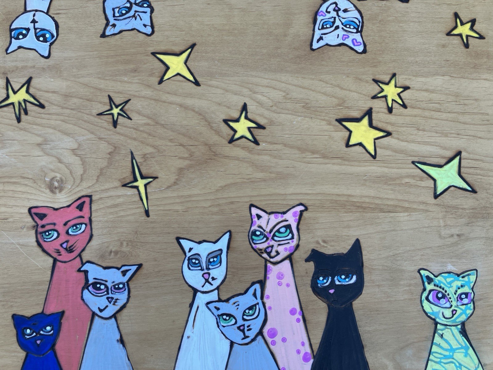 Hand Painted CAT Coffee Table * CATS * Signed Aubri Dunklee * Moon and STAR