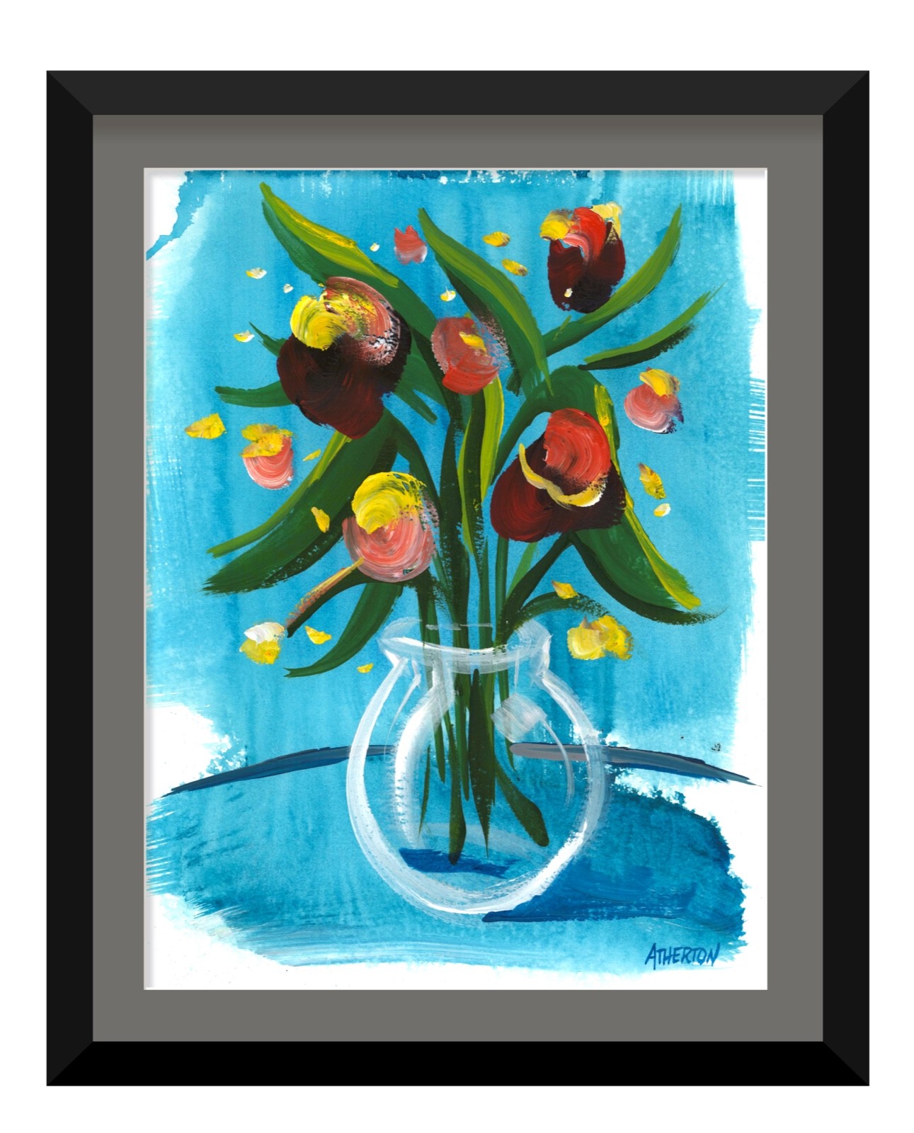 Atherton 9×12 Original FRAMED Acrylic Painting «Mother’s Flowers 3» signed