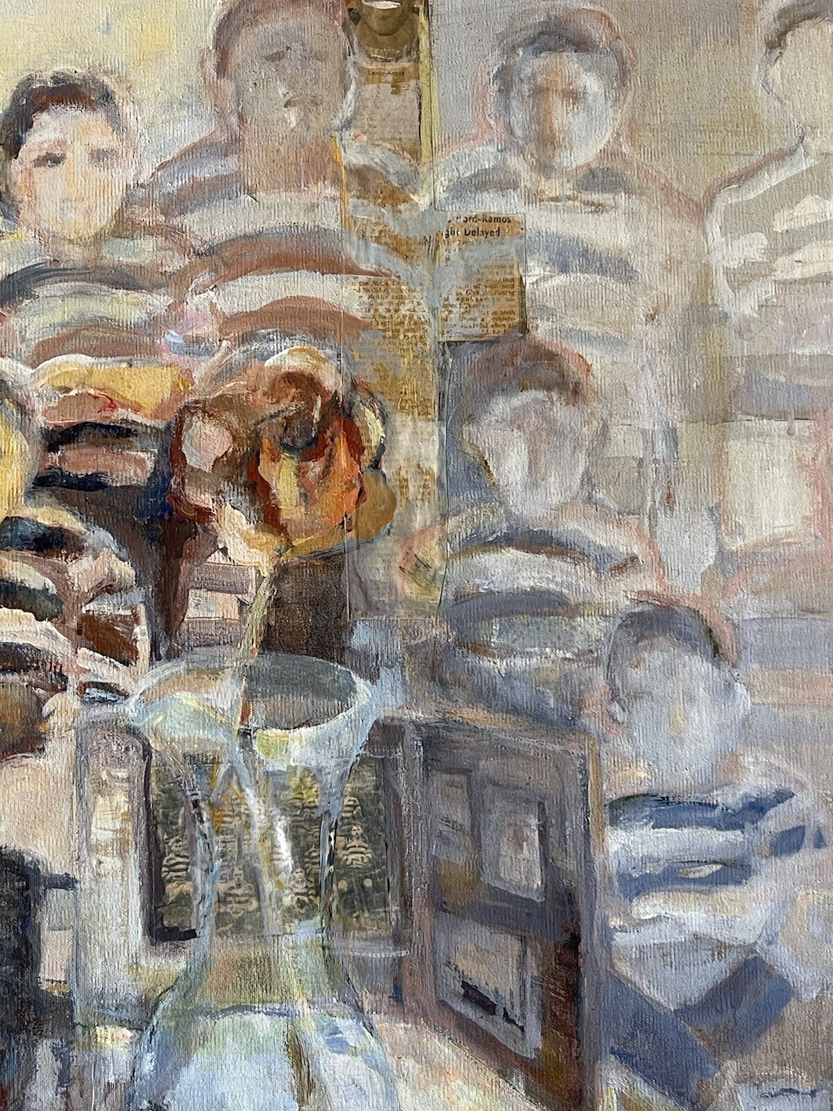 FLORENCE CONRAD VINTAGE MODERN ABSTRACT OLD FOOTBALL TEAM OIL PAINTING COLLAGE