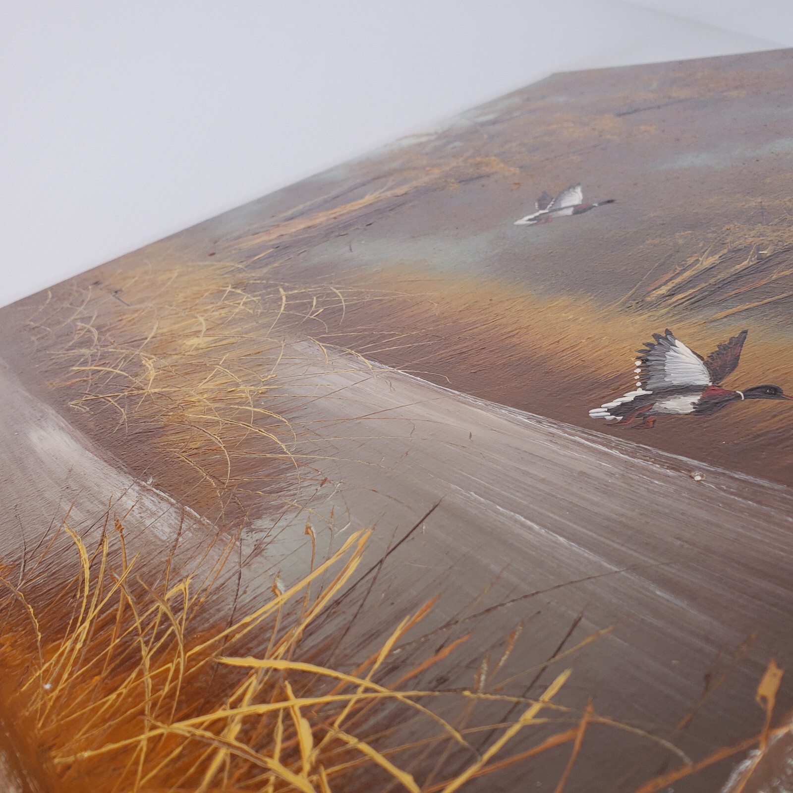 W. Lovell Signed Oil Canvas 24×20 Vtg Painting Ducks in Flight Landing Marsh