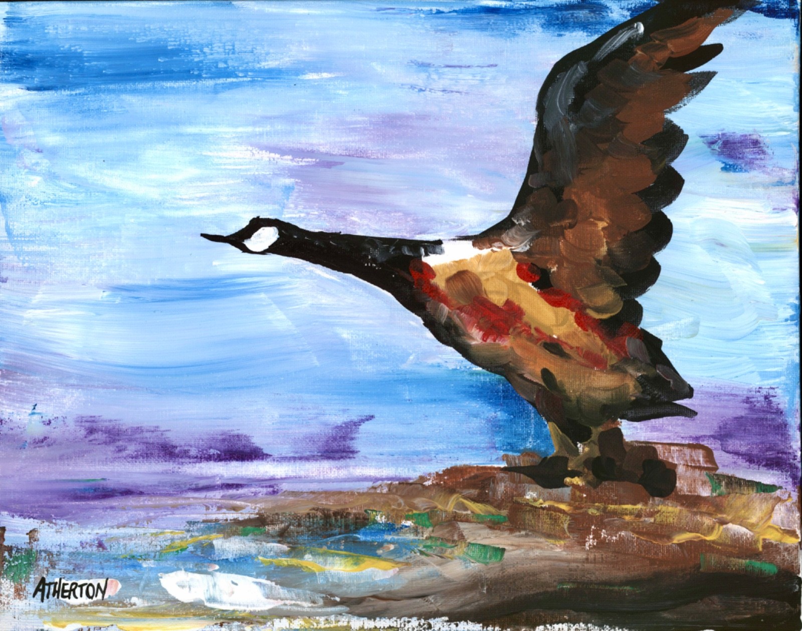 11×14 Original Flying Canada Goose Painting Wildlife Contemporary Bird Painting