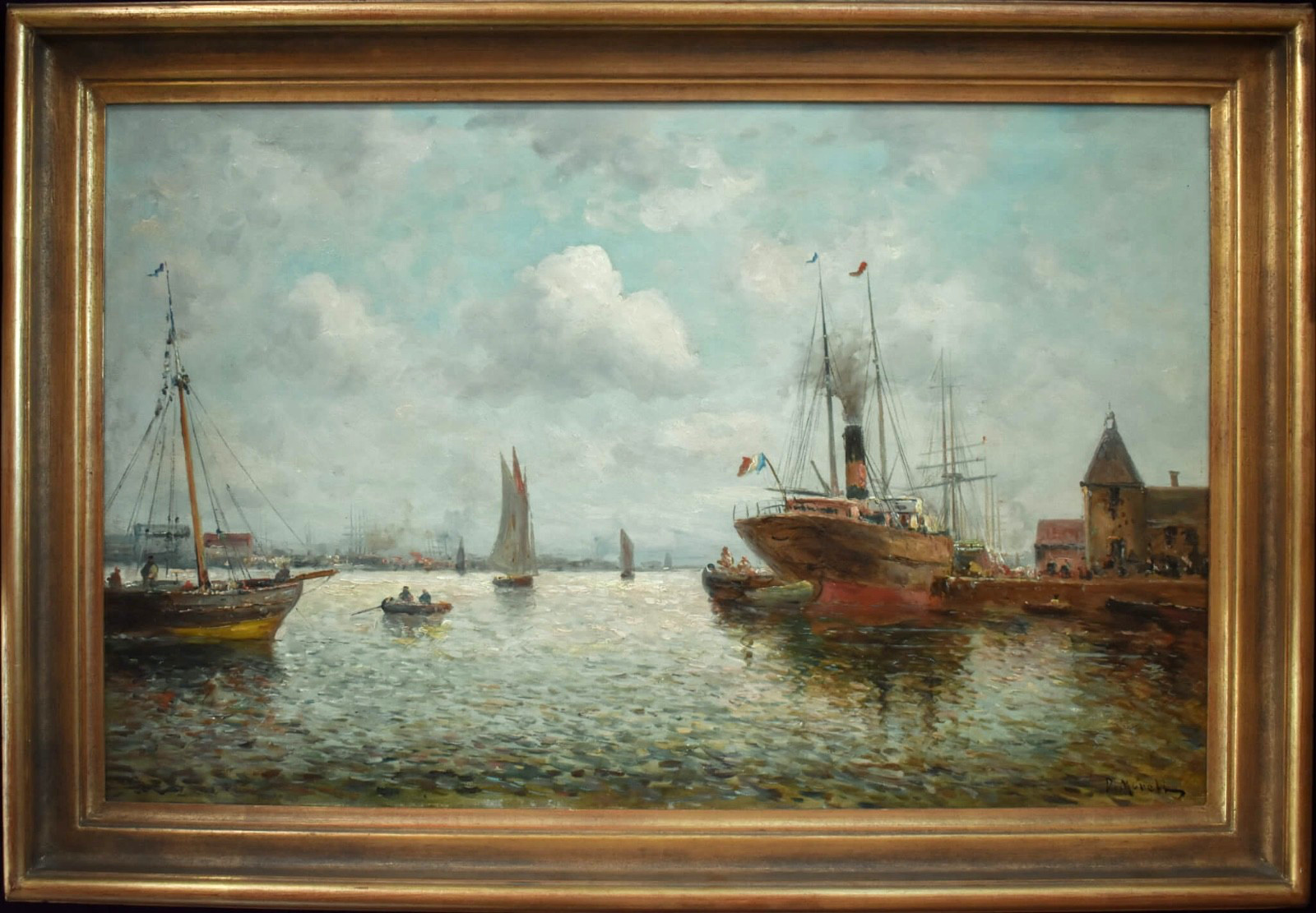 1880s British Seaport Seascape Oil Painting Signed Darcy Morell Royal Academy