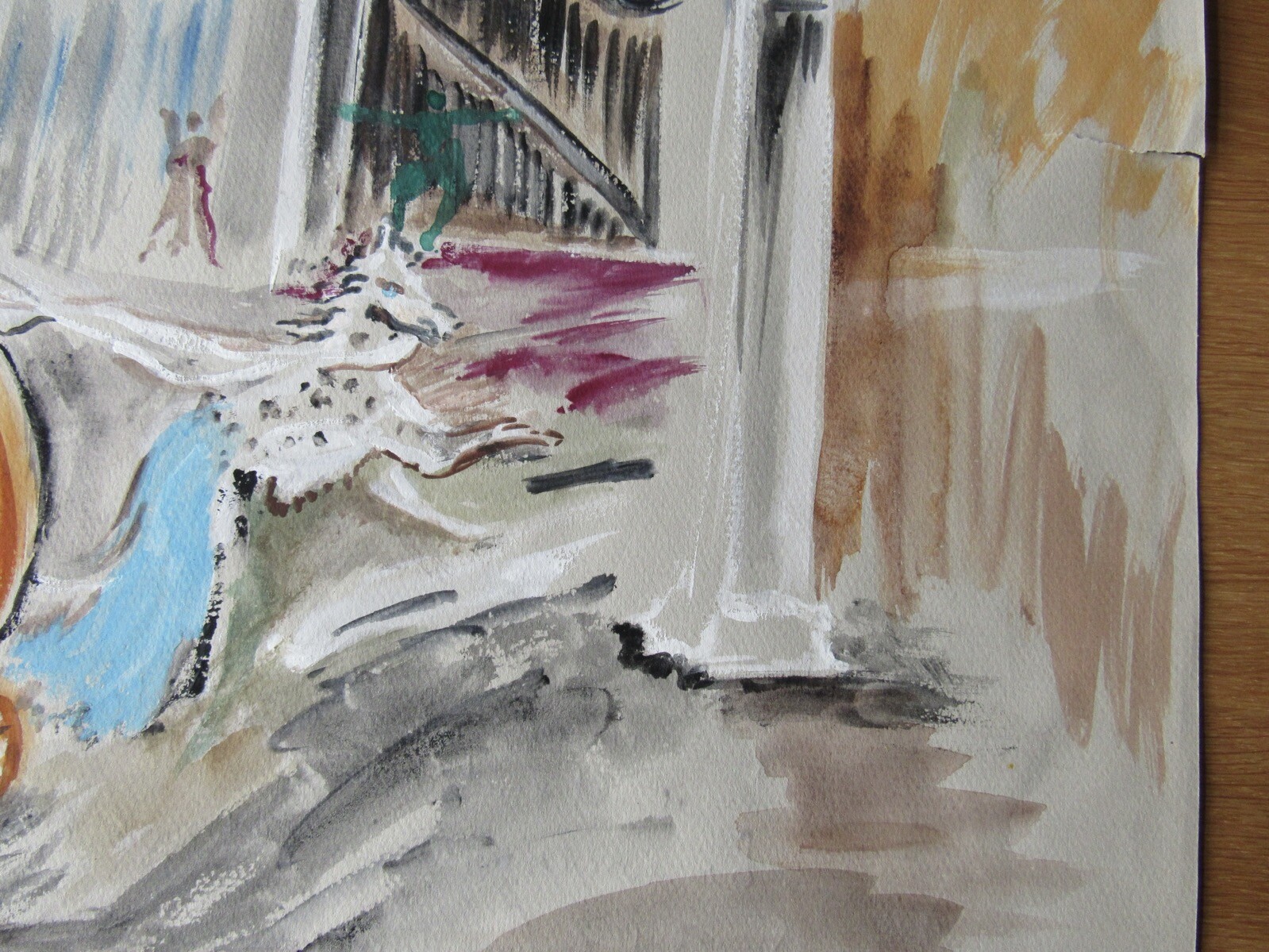 Opera Decor Gouache Drawing Signed by Jacques André Brégère set design painting